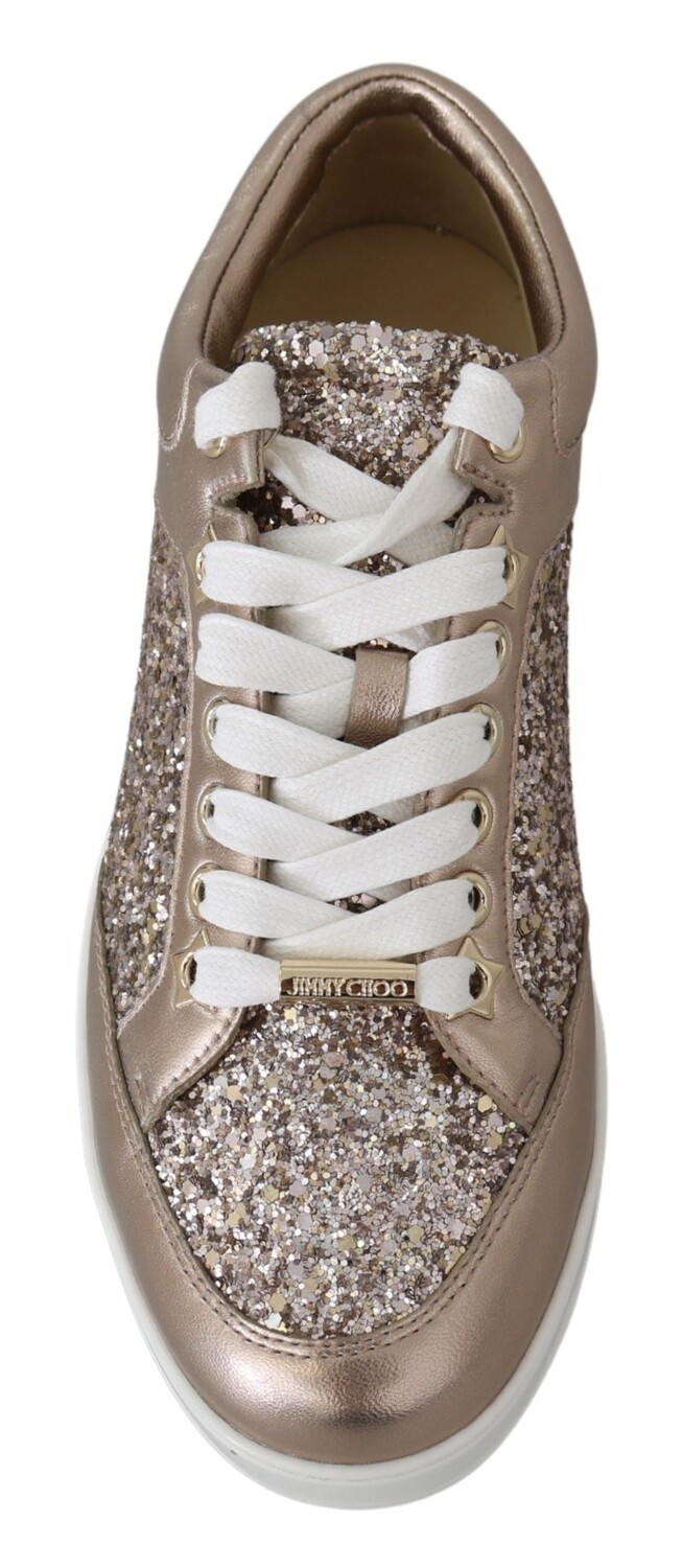 Jimmy Choo Ballet Женские кожаные кроссовки с блестками, цвет Gold And Pink — фото 2