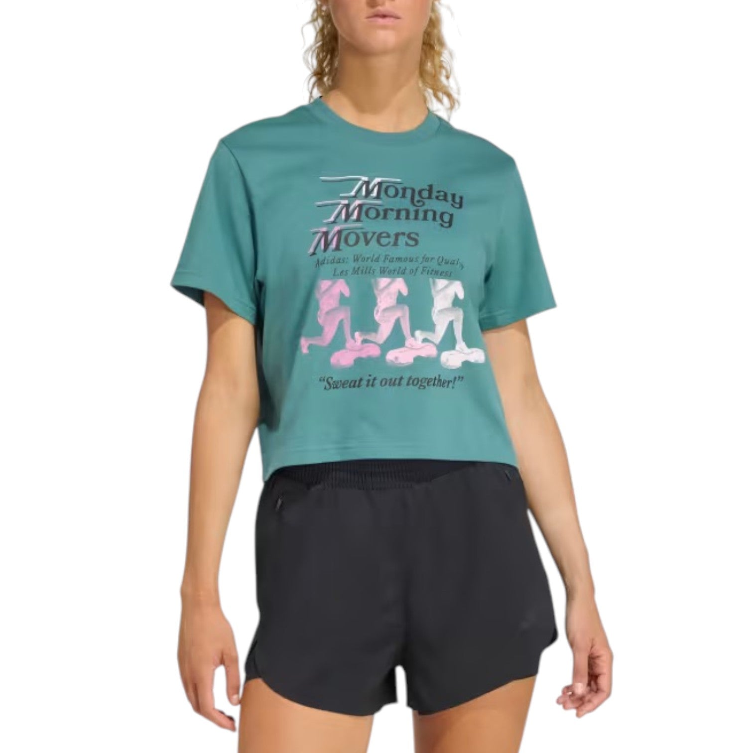 Футболка (WMNS) adidas x Les Mills Movers Graphic T-Shirt 'Preloved Teal' — фото 2