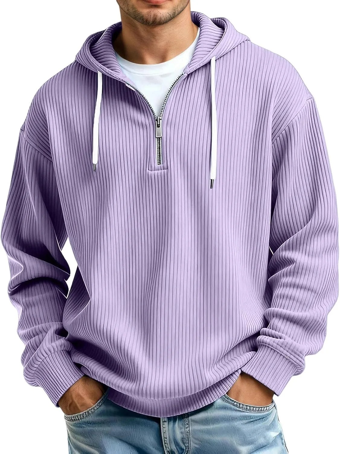 

Толстовка-полузип мужская с длинным рукавом, однотонная, с карманами