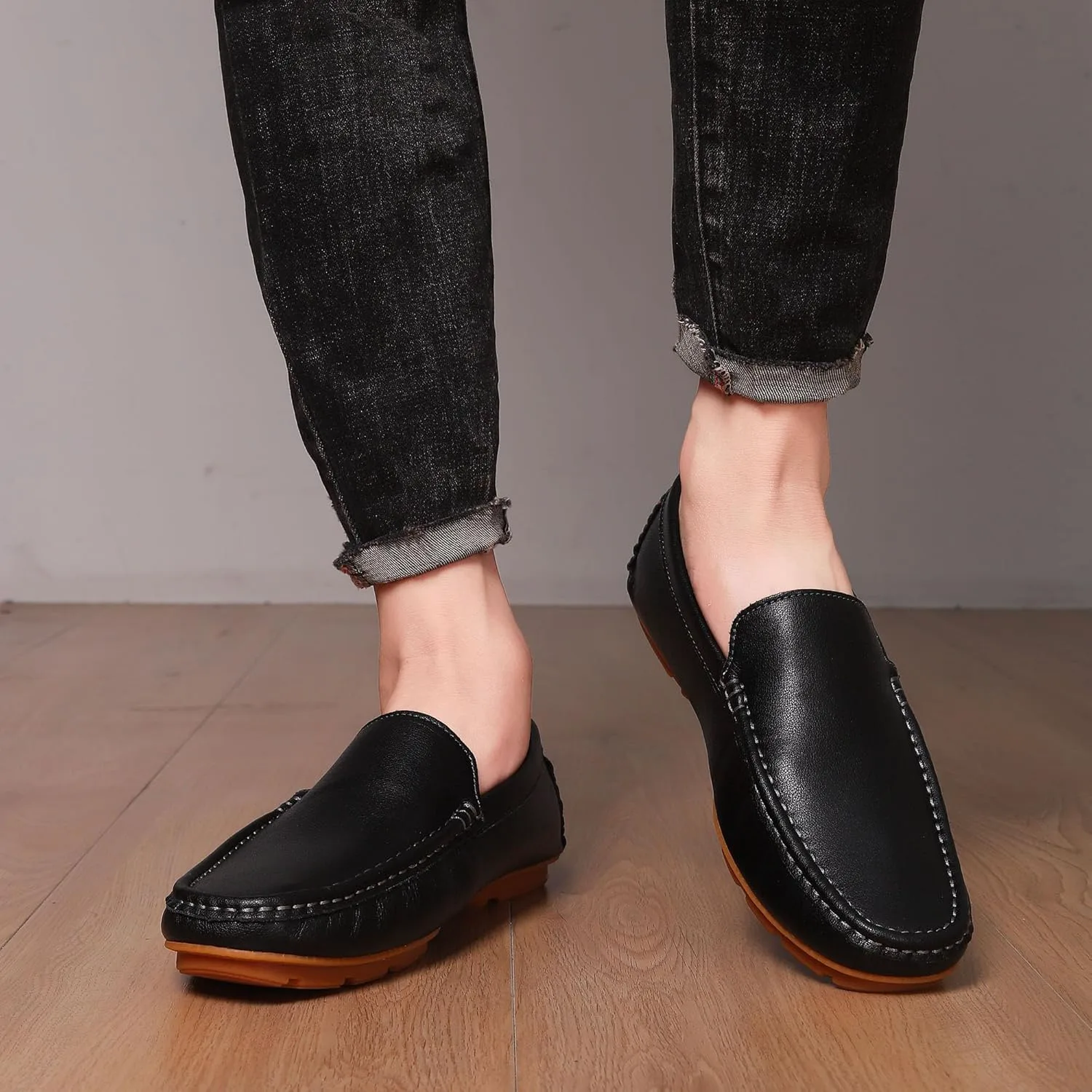 Мужские туфли JIONS Penny Loafers из кожи, мокасины для вождения, слипоны, формальные ботинки, черный — фото 4