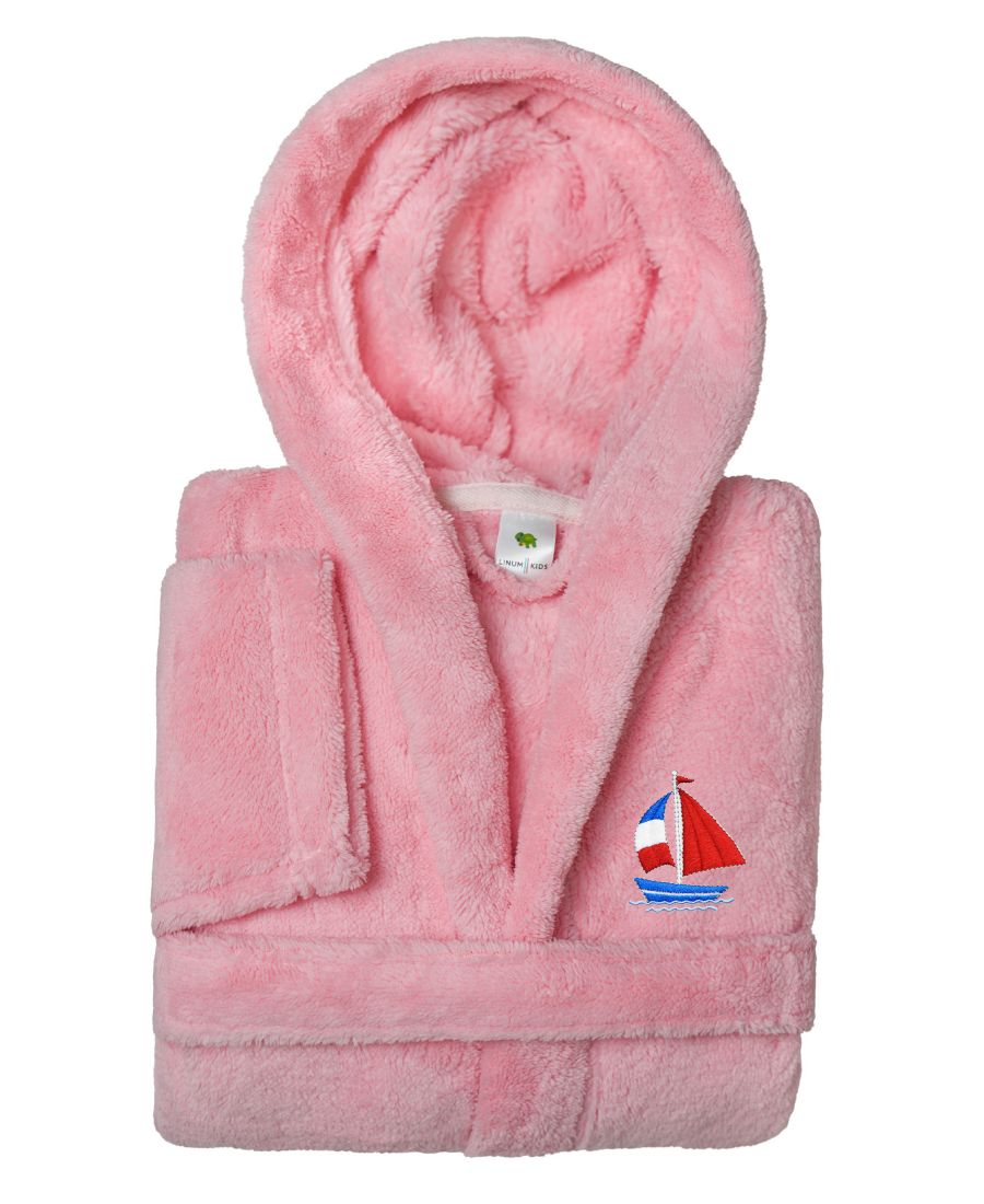Детский суперплюшевый двусторонний банный халат Boat Kids с капюшоном Linum Home, розовый — фото 3