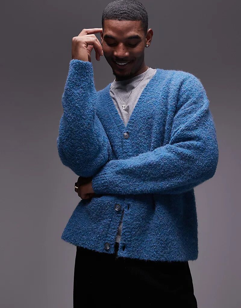 

Кардиган свободного кроя в синем меланжевом цвете Topman
