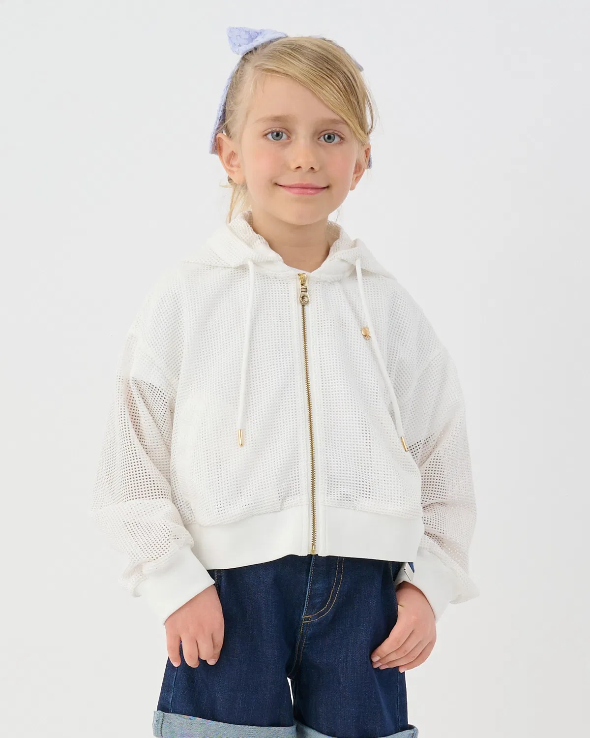 Детская укороченная футболка-худи из сетки Kate Spade New York Kids белая