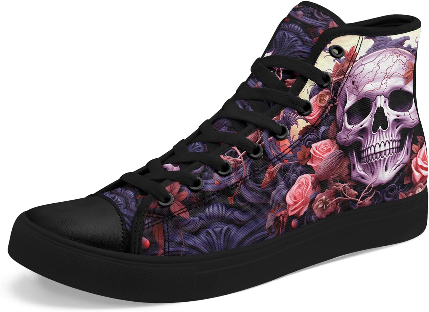 

Высокие кеды из холщовой ткани AWSOLE с черепом и розой для мужчин и женщин, унисекс, для Хэллоуина, в темном готическом стиле, модная уличная обувь, повседневные тренеры