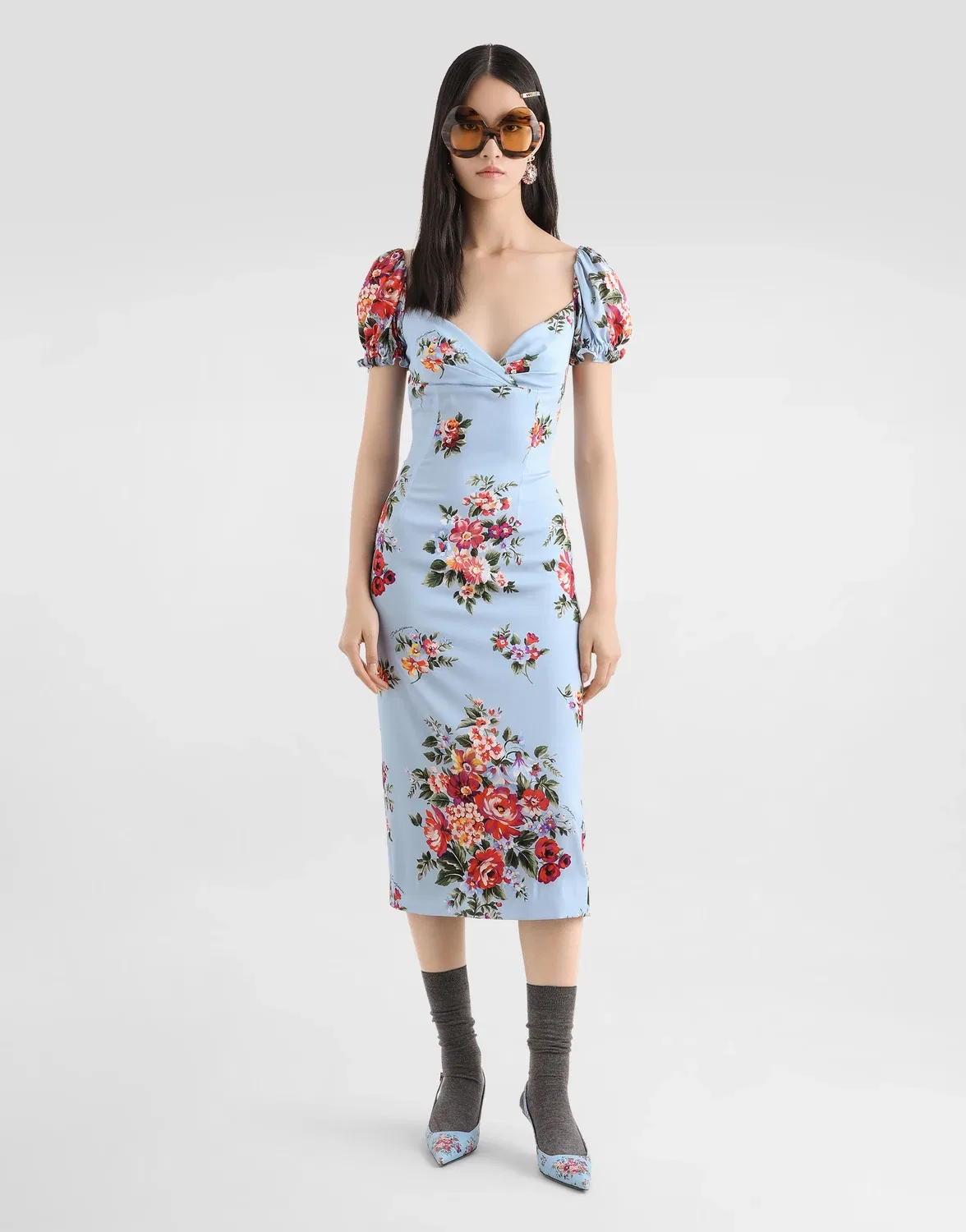 Платье с принтом в виде букета цветов DOLCE & GABBANA, мультицвет — фото 2