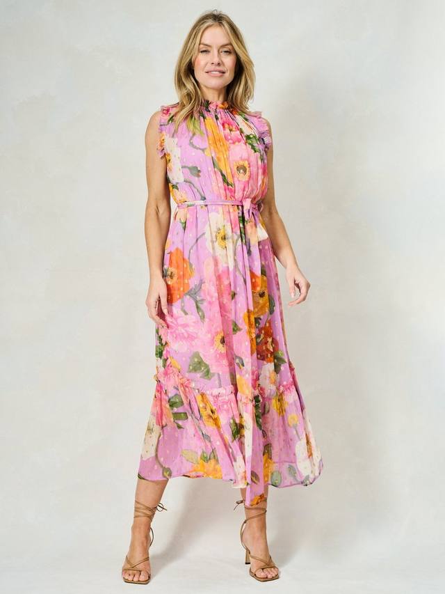 

Signe платье макси из жоржета с металлизированным цветочным принтом в горошек Hope & Ivy, Pink/Multi