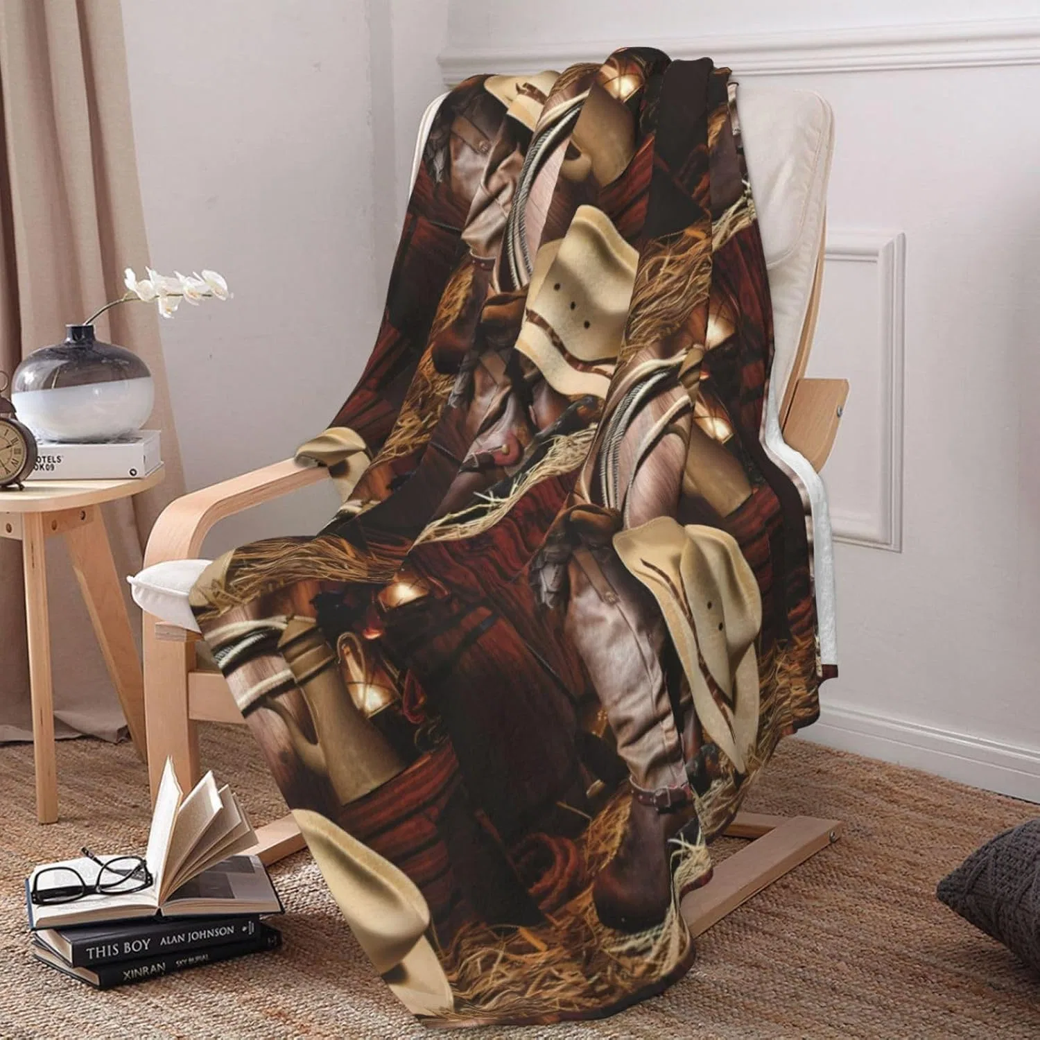 YYHHAOFA Ботинки Cowboy-Flanelldecke, schwarzer Hut, Westernstiefel, 167,6 x 228,6 cm dick: hautfreundlich, warm und bequem, pflegeleicht und langlebig — фото 2