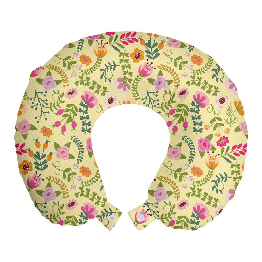 

ABAKUHAUS Spring Travel Pillow Подушка для шеи, цветы-каракули, пенопластовые дорожные принадлежности для самолета и автомобиля, 30x30 см, разноцветные