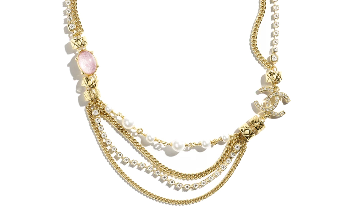 

CHANEL 24P металл, искусственный жемчуг, стразы, жемчуг, кристалл ожерелье Women's Gold