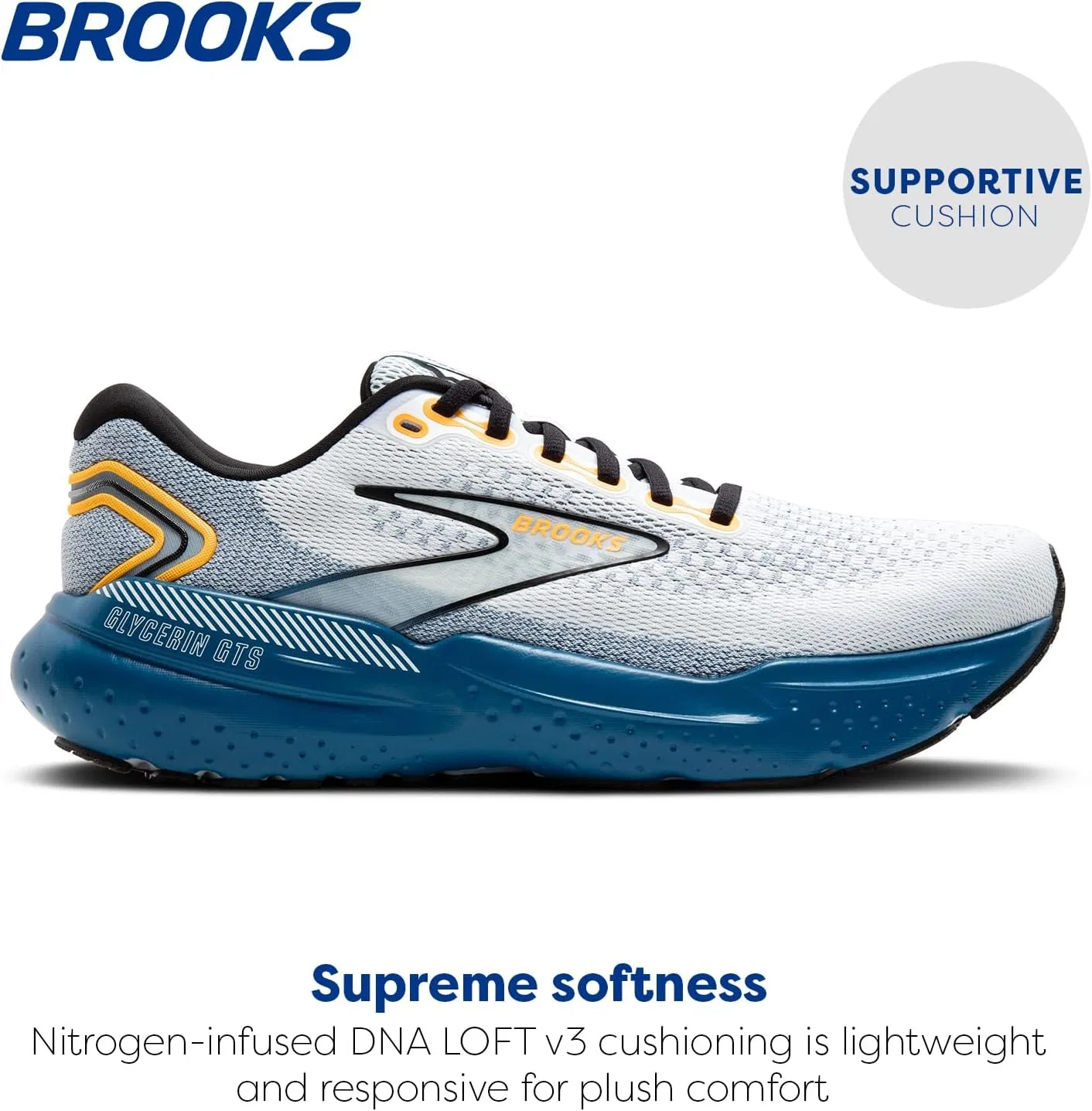 Мужские кроссовки Brooks Glycerin GTS 21, White Sapphire Orange — фото 2