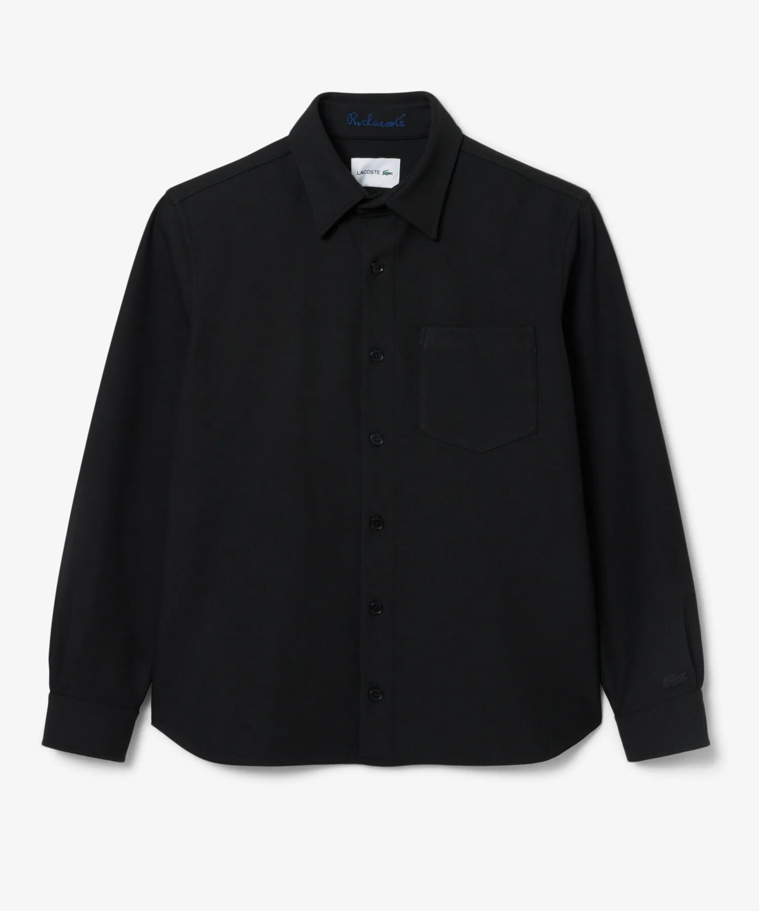 Мужская чёрная рубашка-оверсайз LACOSTE с открытым воротом — фото 4