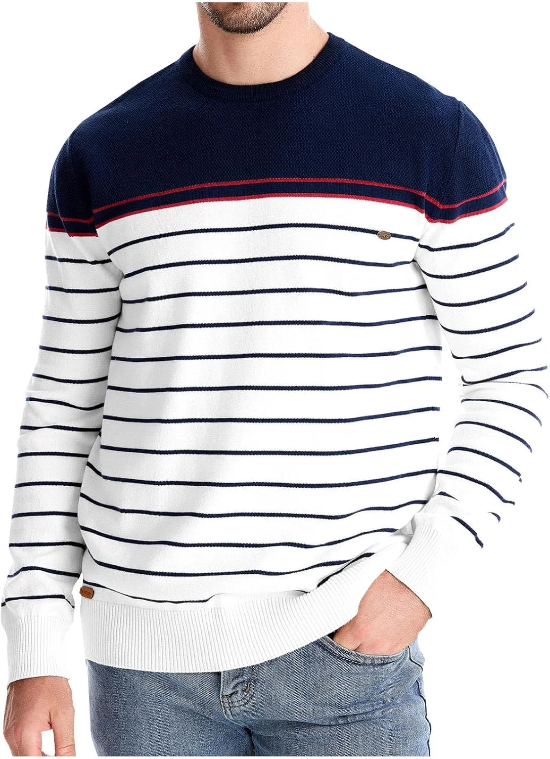 

Мужской свитер Dgoopd с полосками, круглый вырез, длинный рукав