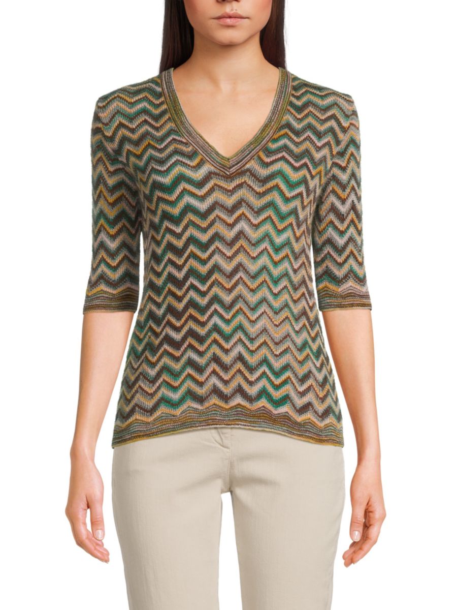 

Верх свитера из смеси мохера и шевронной вязки M Missoni, разноцветный