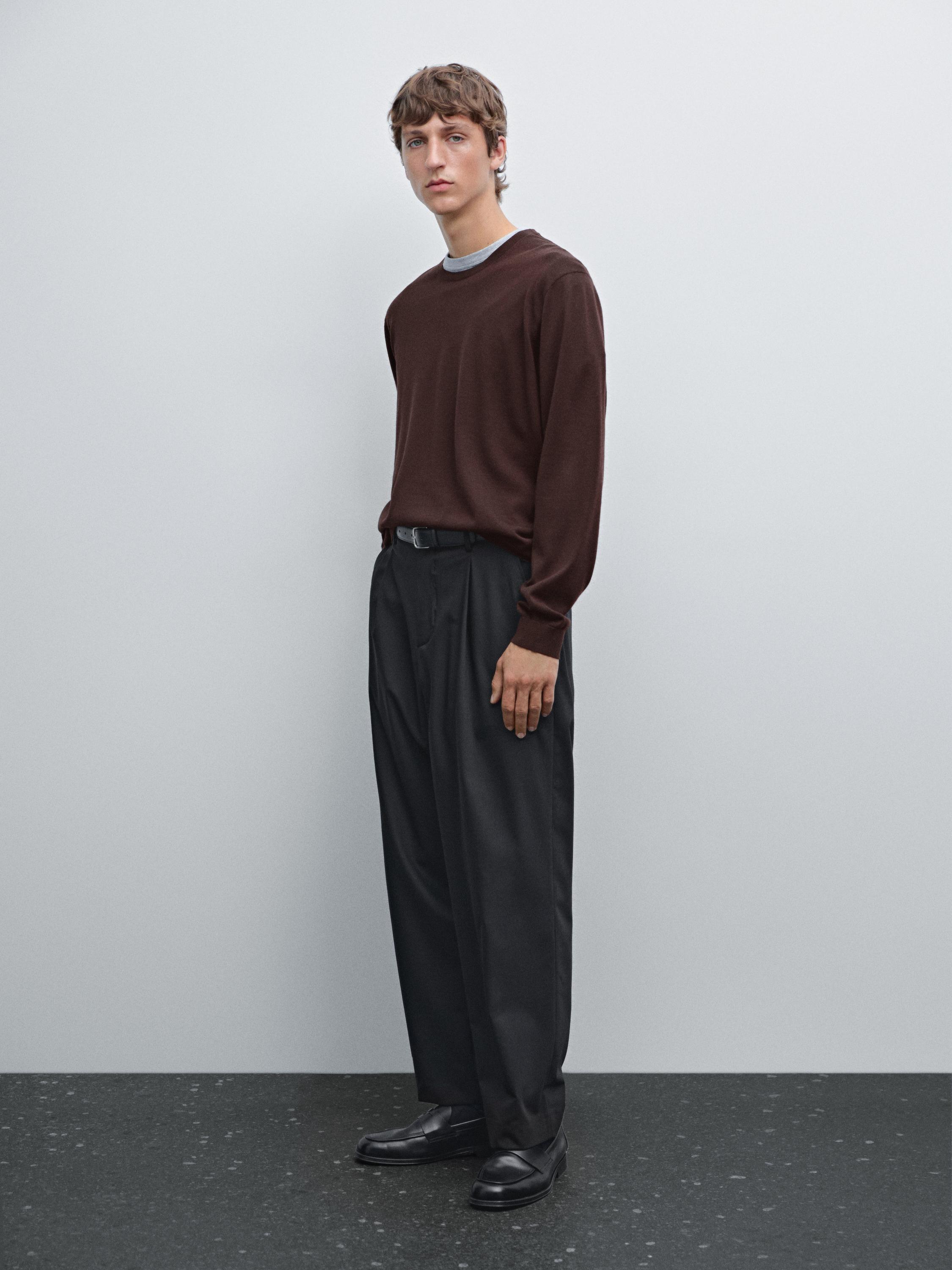 

Вязаный свитер из 100% мериносовой шерсти Massimo Dutti, бордовый