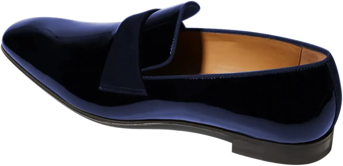 FSJ Men's Square Toe Slip-On Loafers Patent Leather Strap Across Comfortable Casual Formal Wedding Tuxedo Shoes Size 4-16 US, синий — фото 3
