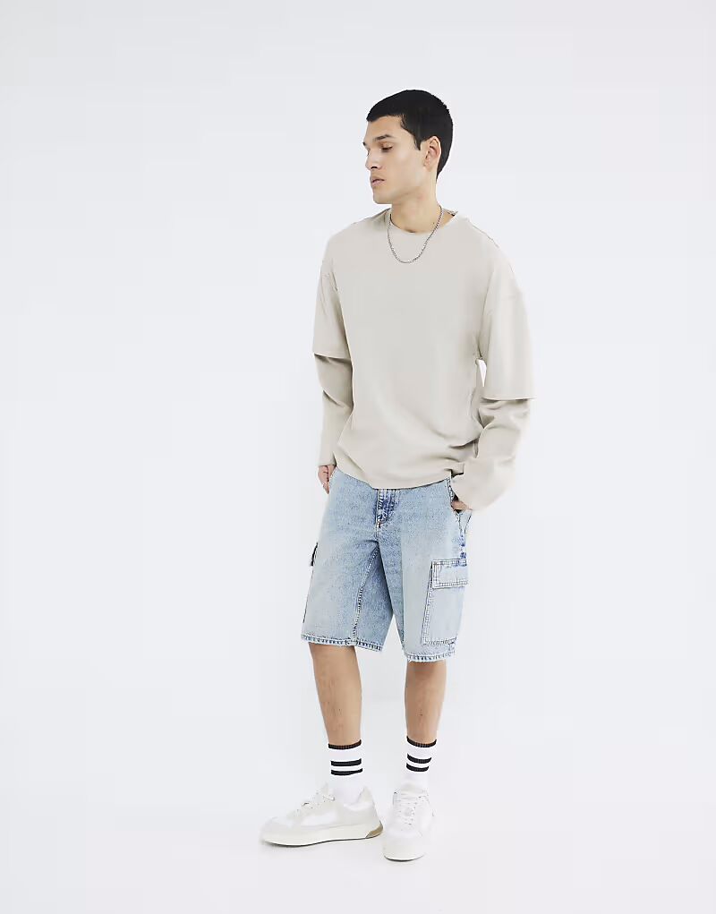 

Джинсовые шорты-карго River Island синего цвета