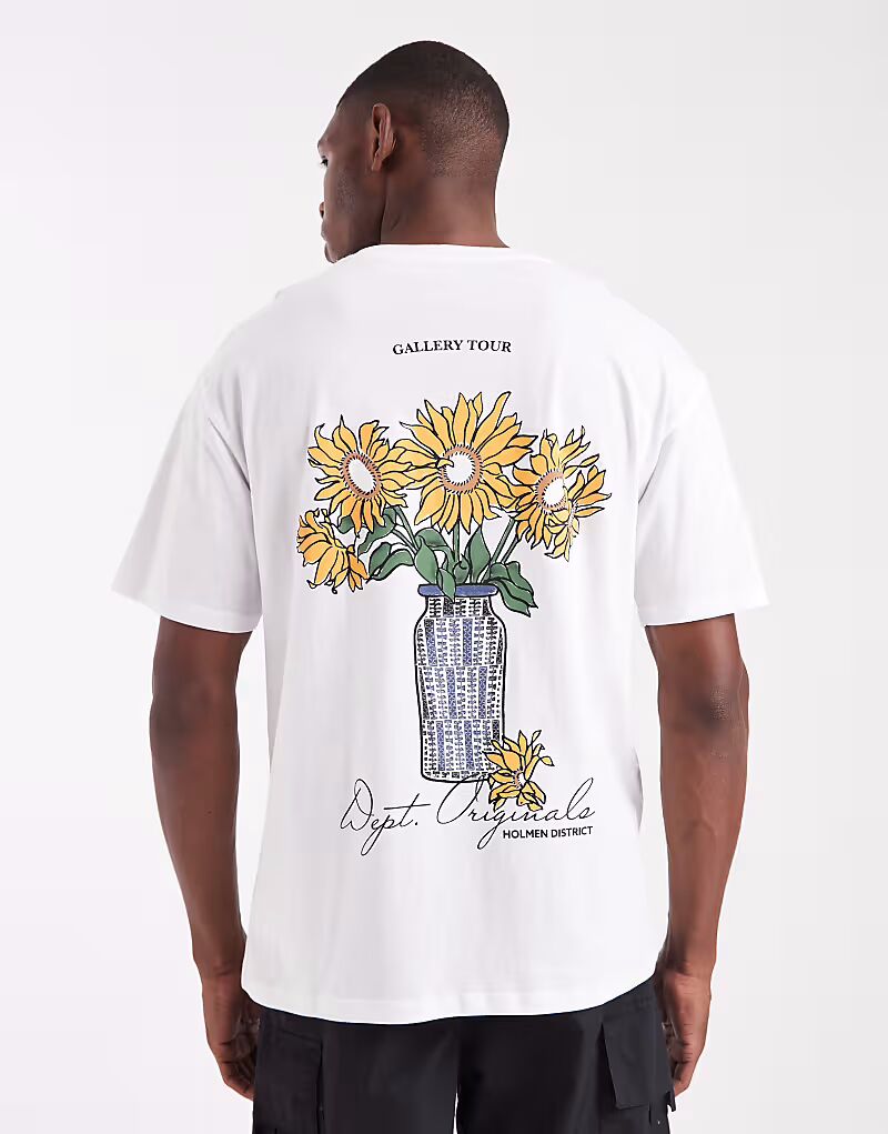 

Футболка свободного кроя с цветочным принтом белого цвета Jack & Jones, Белый, Футболка свободного кроя с цветочным принтом белого цвета Jack & Jones