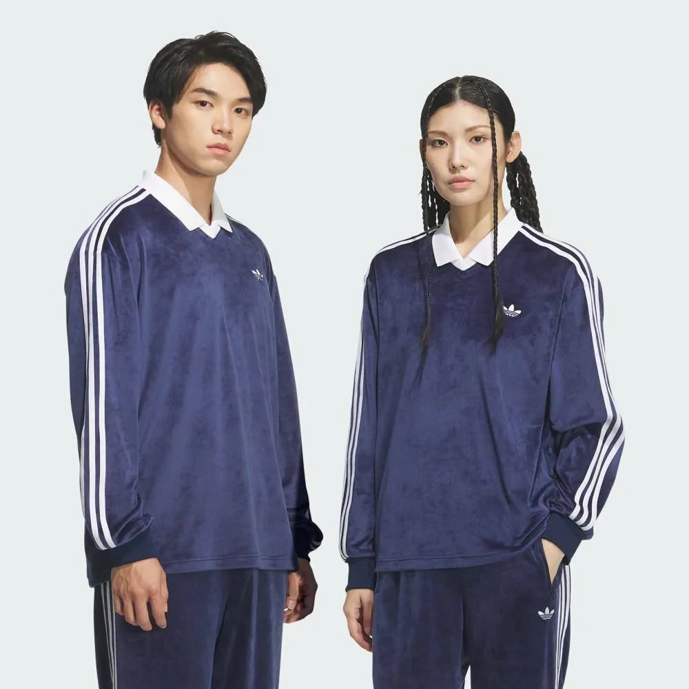 Велюровая рубашка-поло Adidas с длинным рукавом Adidas, blue