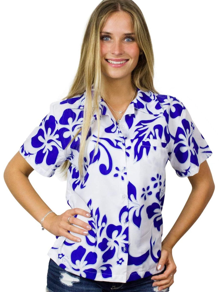 

Блуза King Kameha Hibiscus White Line, индиго