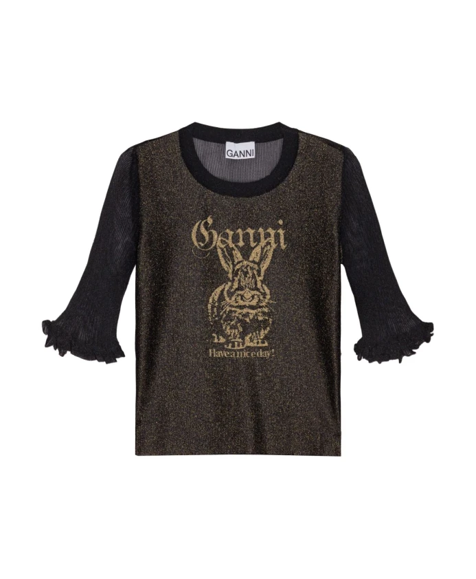 

Черный свитер с оборками на манжетах Ganni, черный