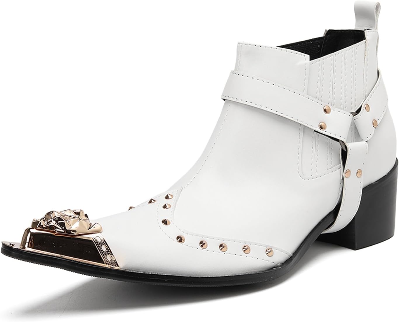 

Мужские ковбойские ботинки Abborora, повседневные, из натуральной кожи, ботильоны с металлическим носком, на молнии, западный стиль, модные, для свадьбы, певцов, вечеринок, бальных танцев, челси, белый