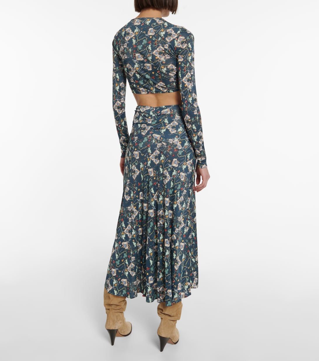 Укороченный топ из джерси с цветочным принтом Jinea Isabel Marant, Teal — фото 3