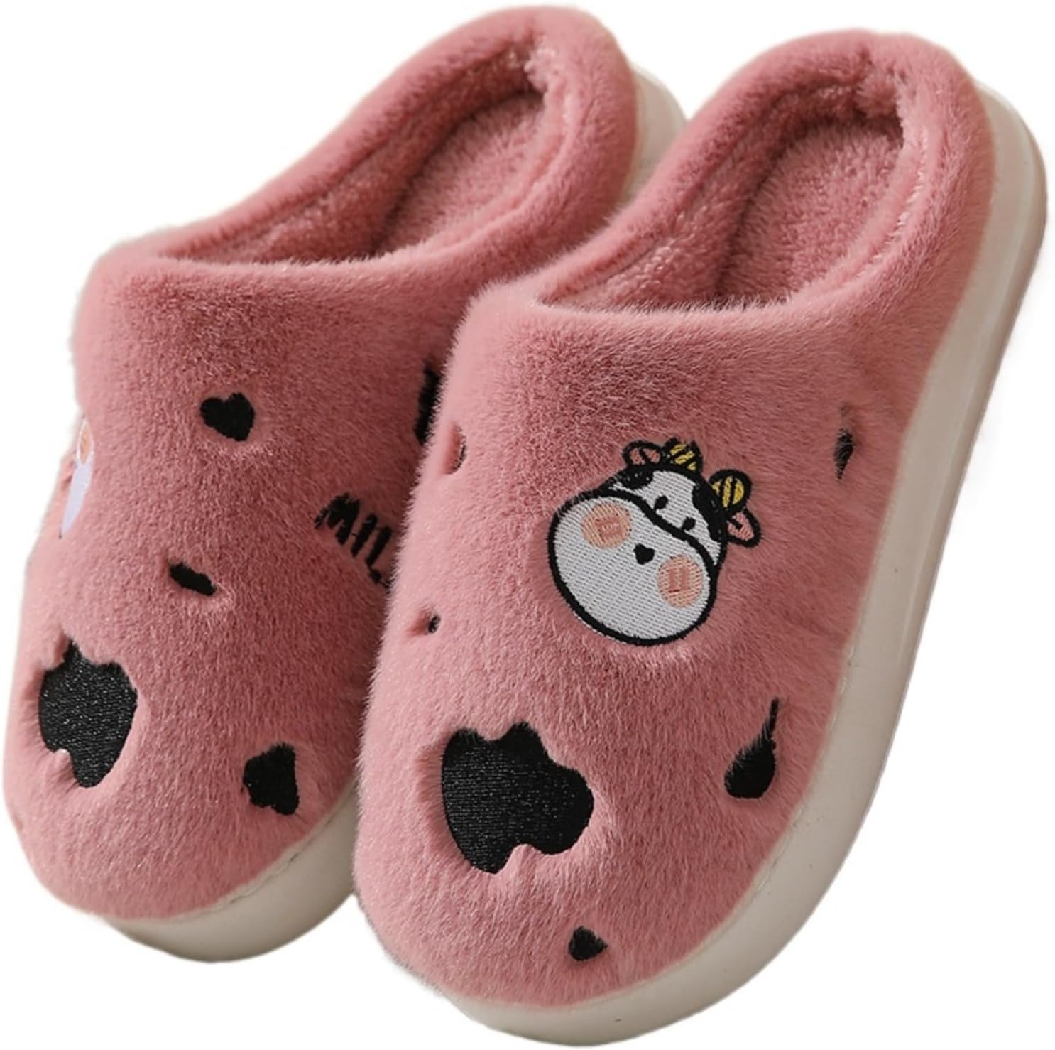 

Домашние тапочки в виде коровы для женщин и мужчин, милые животные, пушистые, мягкие, теплые, для дома и офиса, нескользящие, тихие Elirar, красный