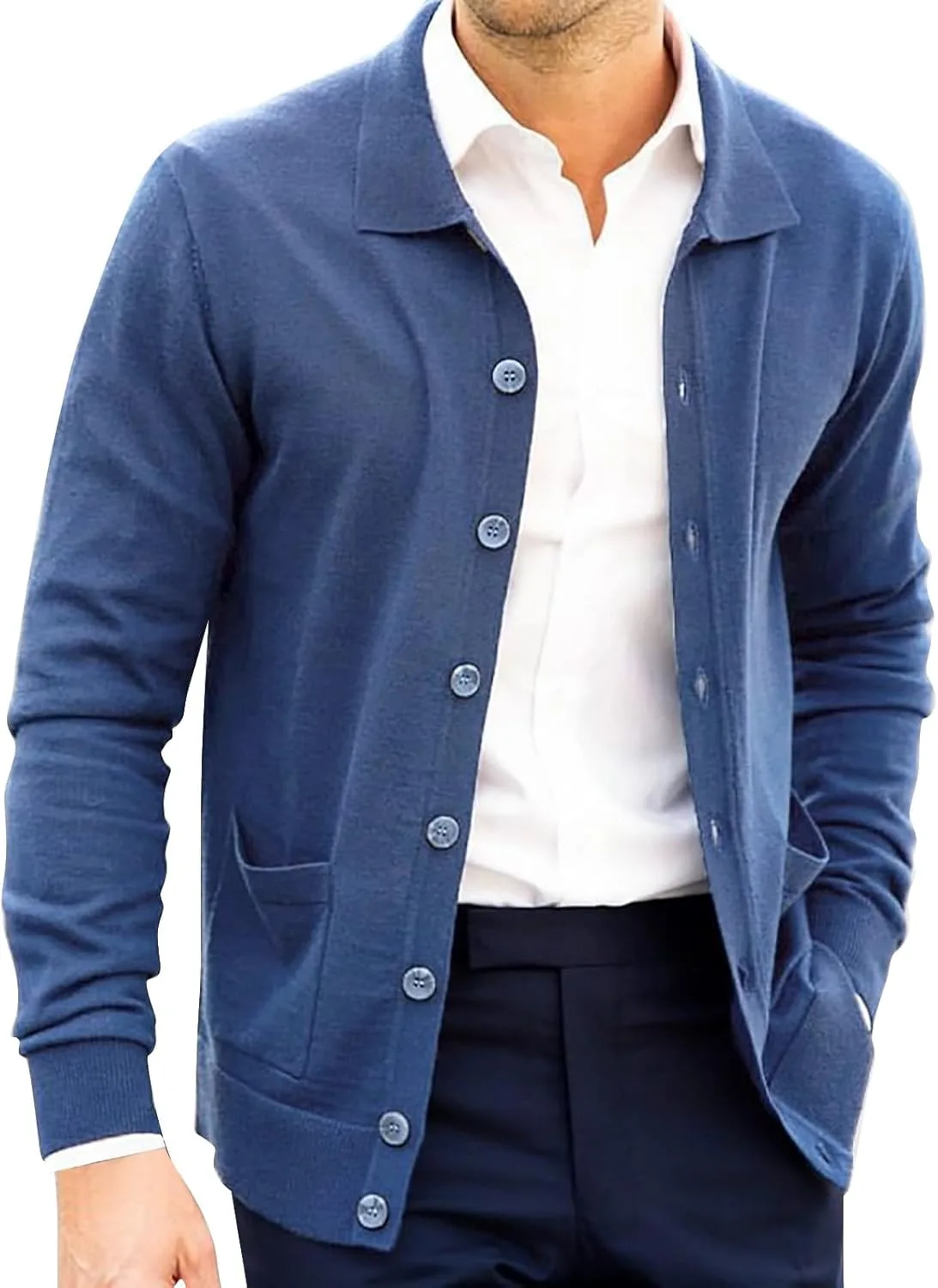 

Мужской легкий кардиган с лацканами и карманами