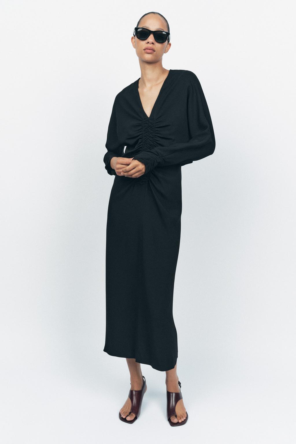 

Драпированное платье миди ZARA, черный