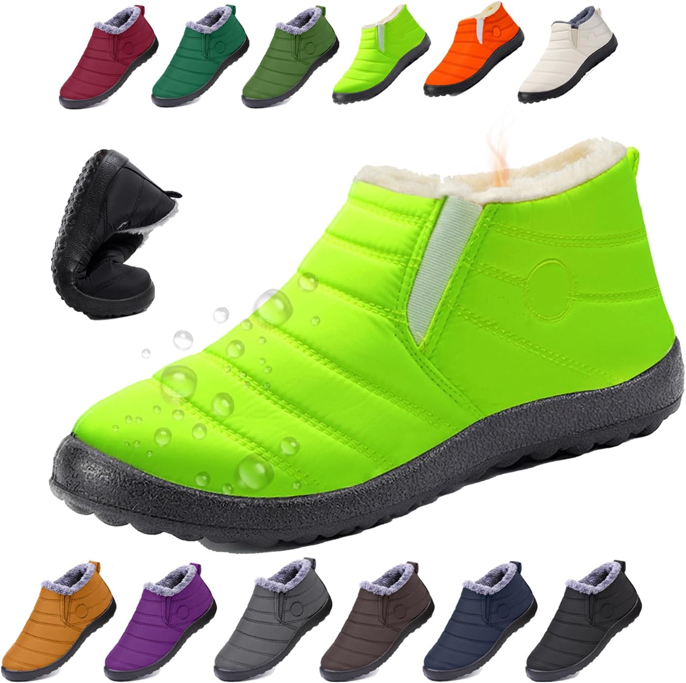 

Женские и мужские босые зимние ботинки, теплые ботильоны на снег, с противоскользящей подошвой, широкой носочной частью, с меховой подкладкой, кроссовки Generic, светло-зеленый