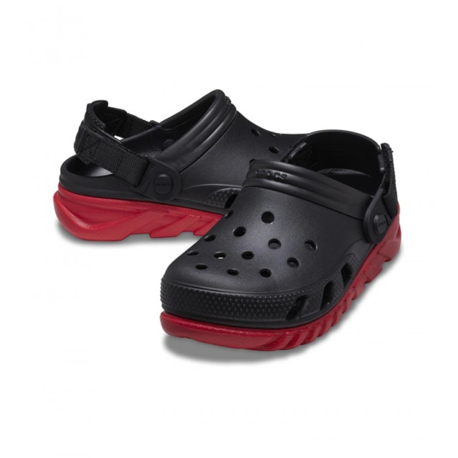 

Детские сабо Crocs Duet Max II 208775-0WQ, черные с красными вставками, удобные, UWU1005