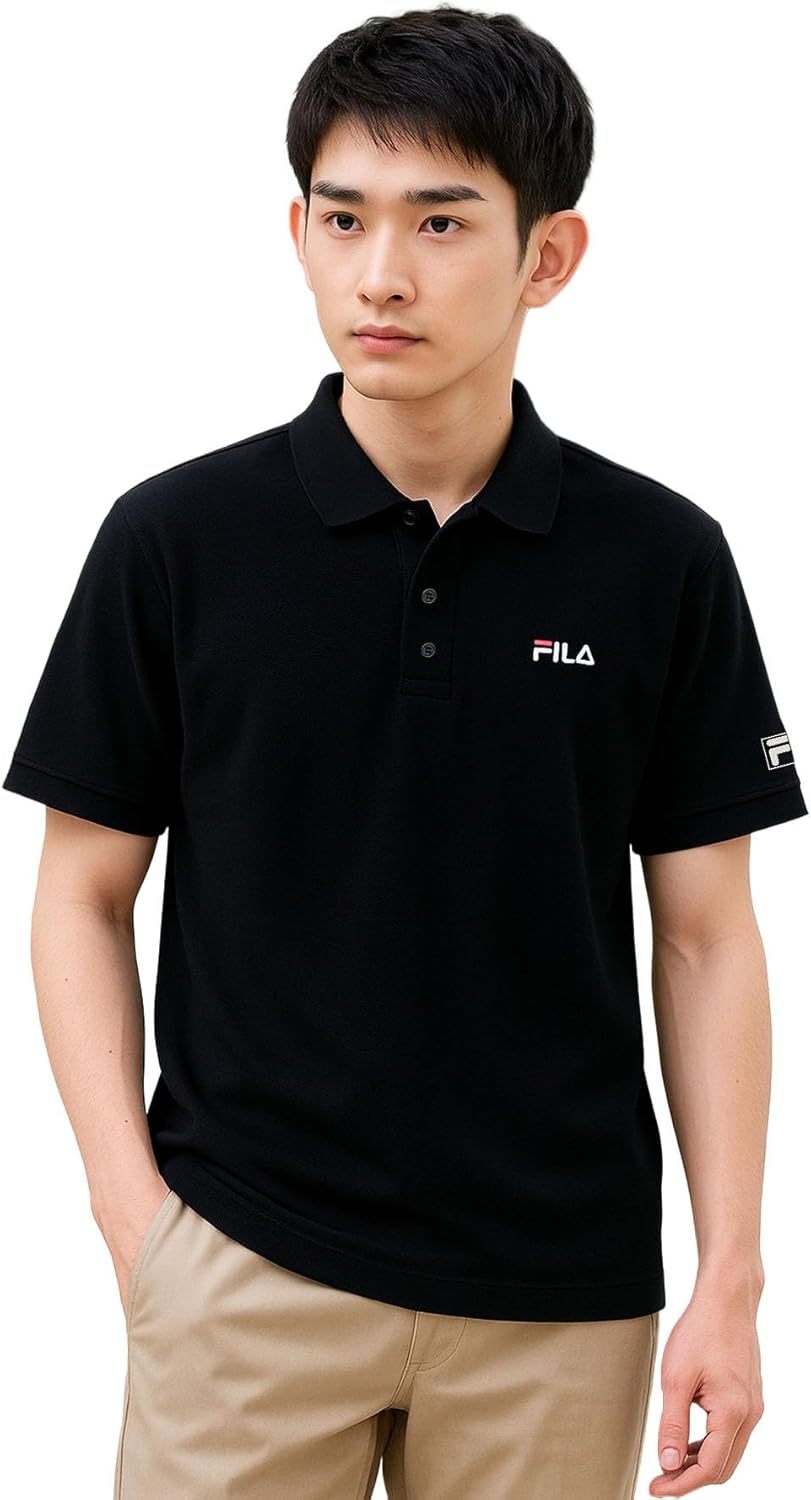 

Мужская поло-рубашка FILA с коротким рукавом, однотонный хлопок, с оригинальным воротником, черный