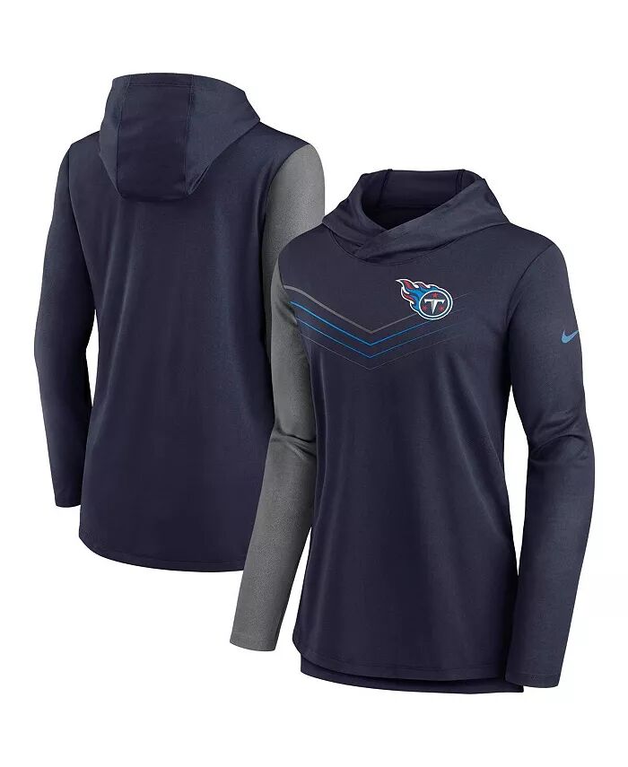 

Женская футболка с капюшоном Tennessee Titans Chevron с длинным рукавом, темно-синего и серо-угольного цвета Nike
