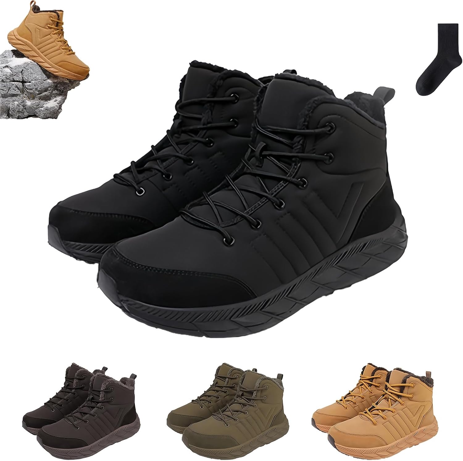 

Мужские зимние ботинки MIOKUKO, противоскользящие, водонепроницаемые, теплые зимние ботинки, удобные ботинки для ходьбы для мужчин, черный