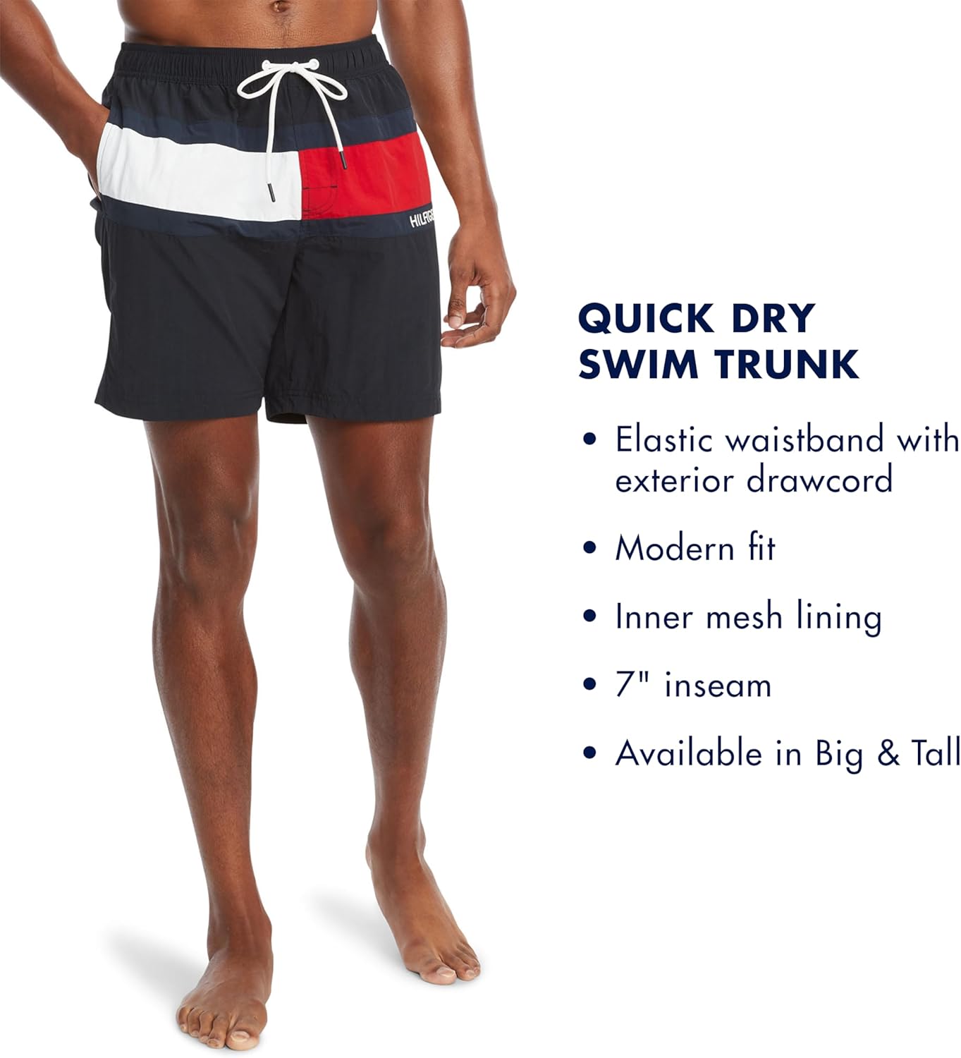 Мужские плавки Tommy Hilfiger Flag длиной 7 дюймов с быстросохнущими вставками, Cobalt — фото 3
