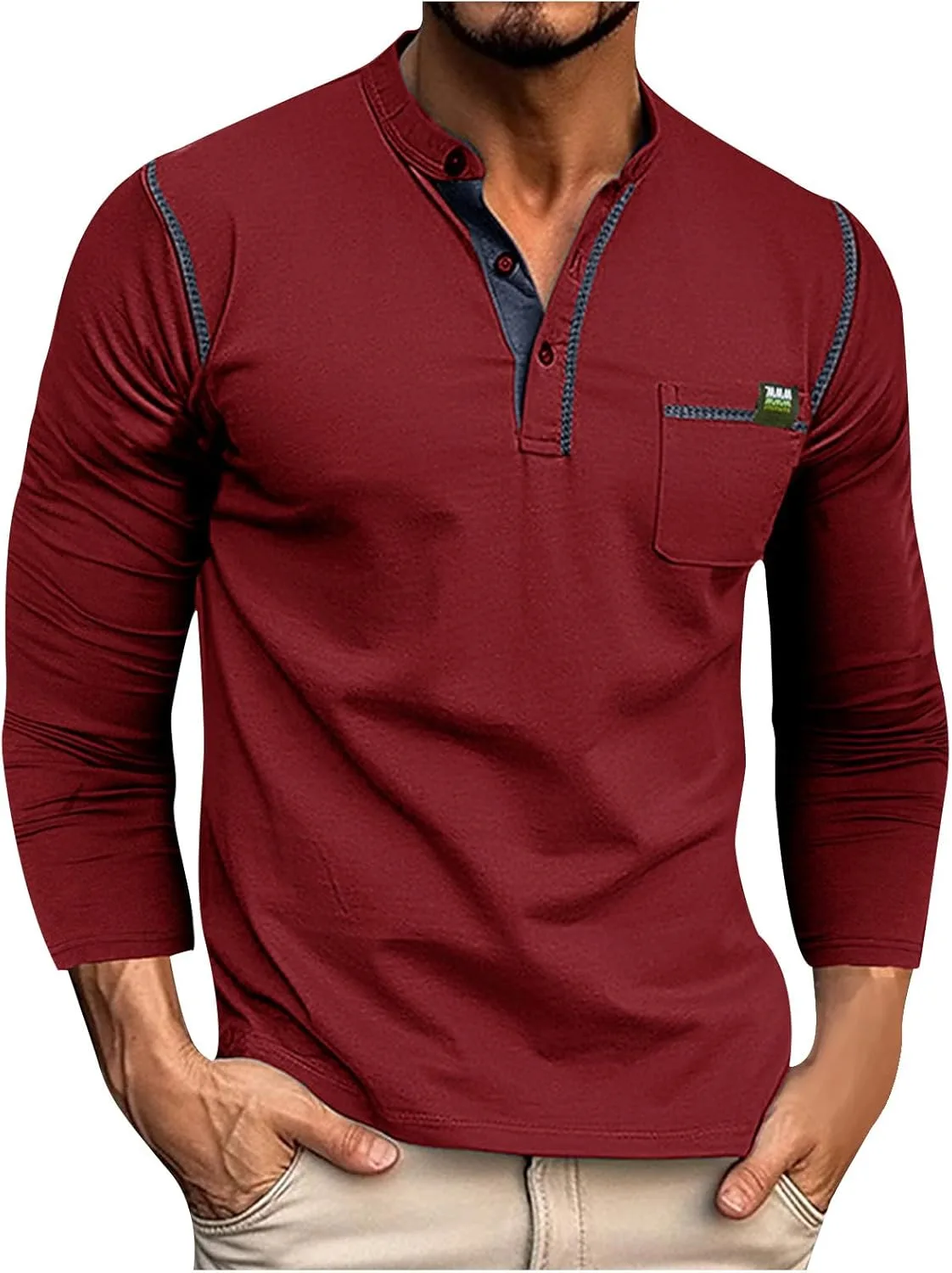 

Muscularfit мужская рубашка с длинным рукавом, Casual, Henley