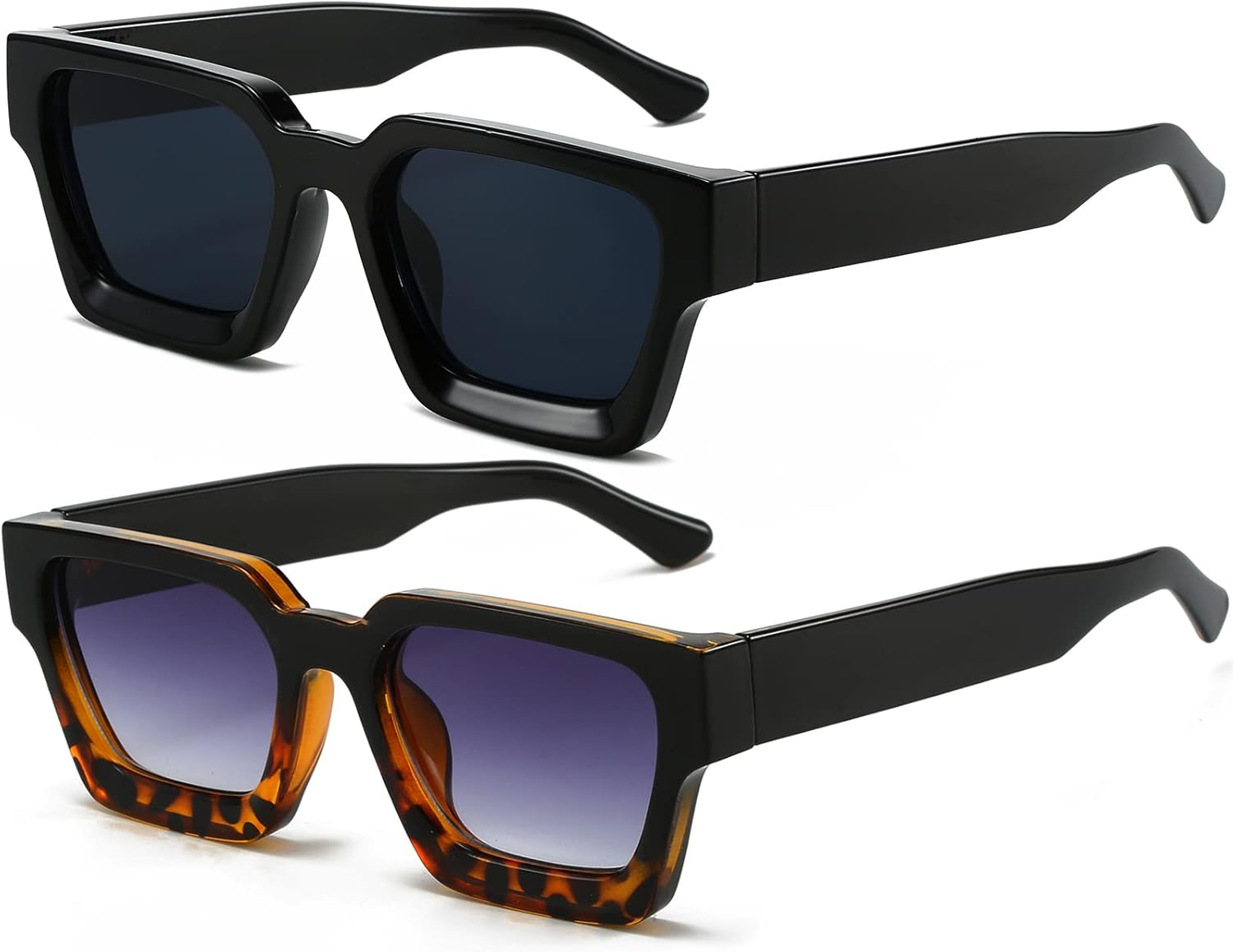 

Солнцезащитные очки AIEYEZO квадратной формы для женщин и мужчин, квадратная оправа с толстой рамой, простой дизайнерский стиль, 2 Pack (Black + Black Leopard/Grey Gradient)