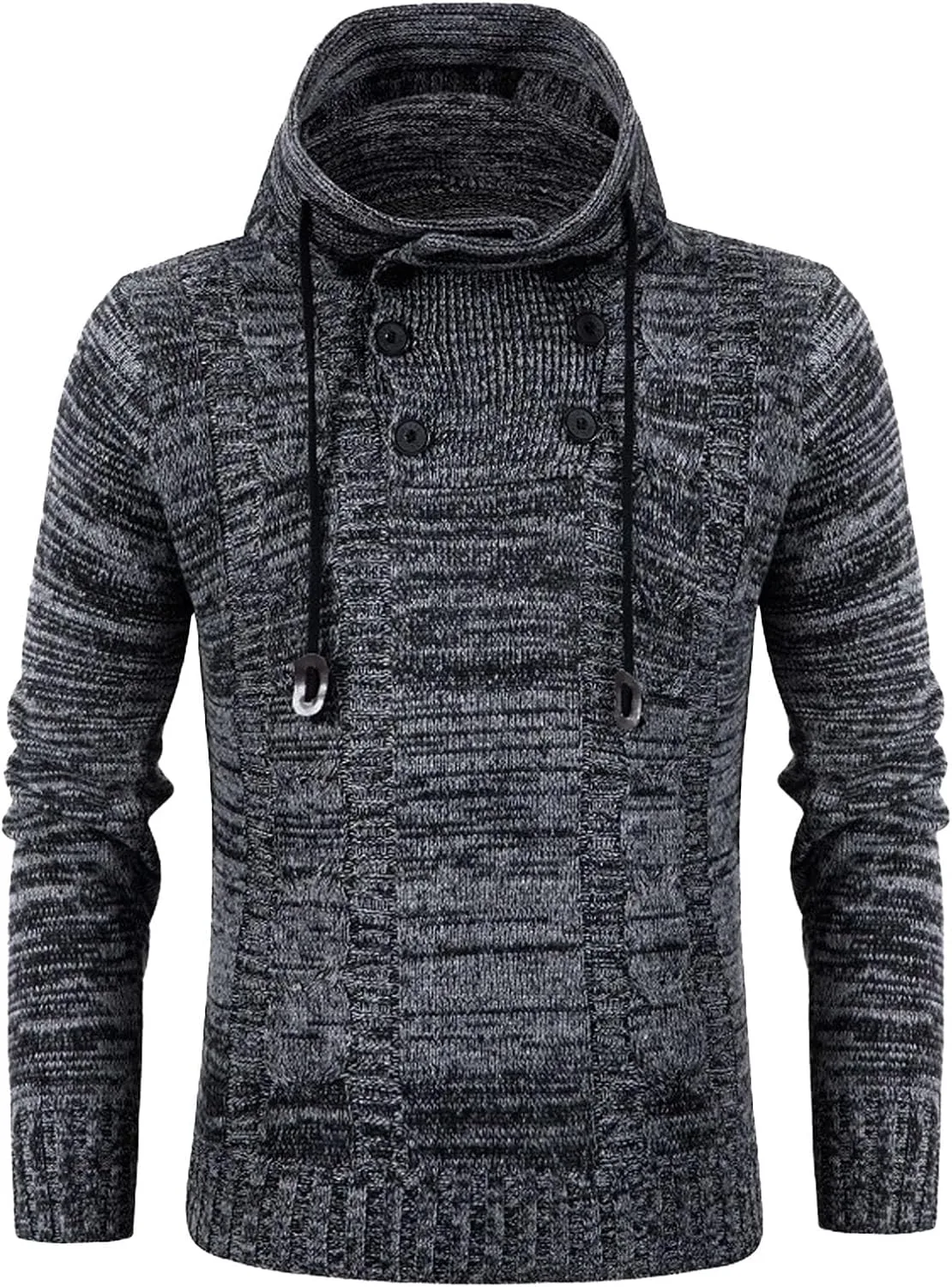 

Мужской вязаный худи с длинными рукавами и воротником