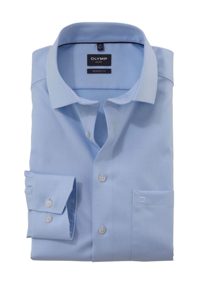 

Рубашка деловая "Люксор" современный крой длинный рукав воротник Кент Olymp, синий