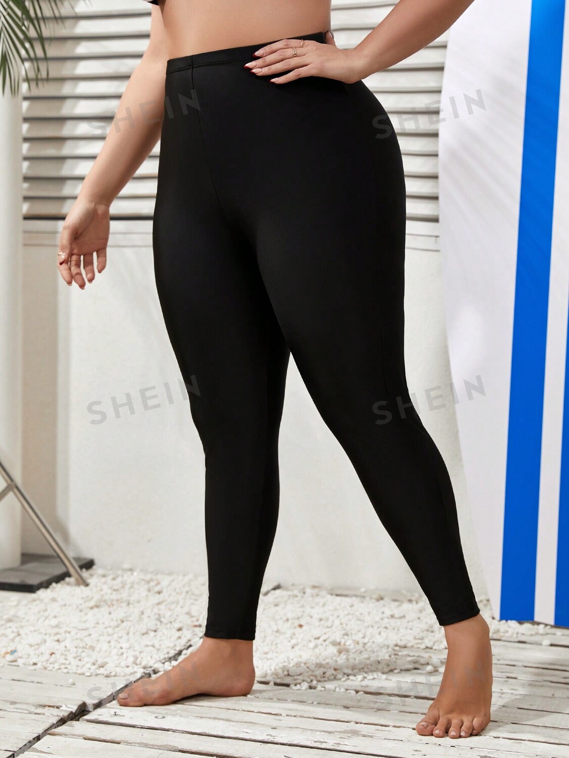 

Swim Curve, Однотонные узкие плавки больших размеров, шорты для серфинга Shein, черный