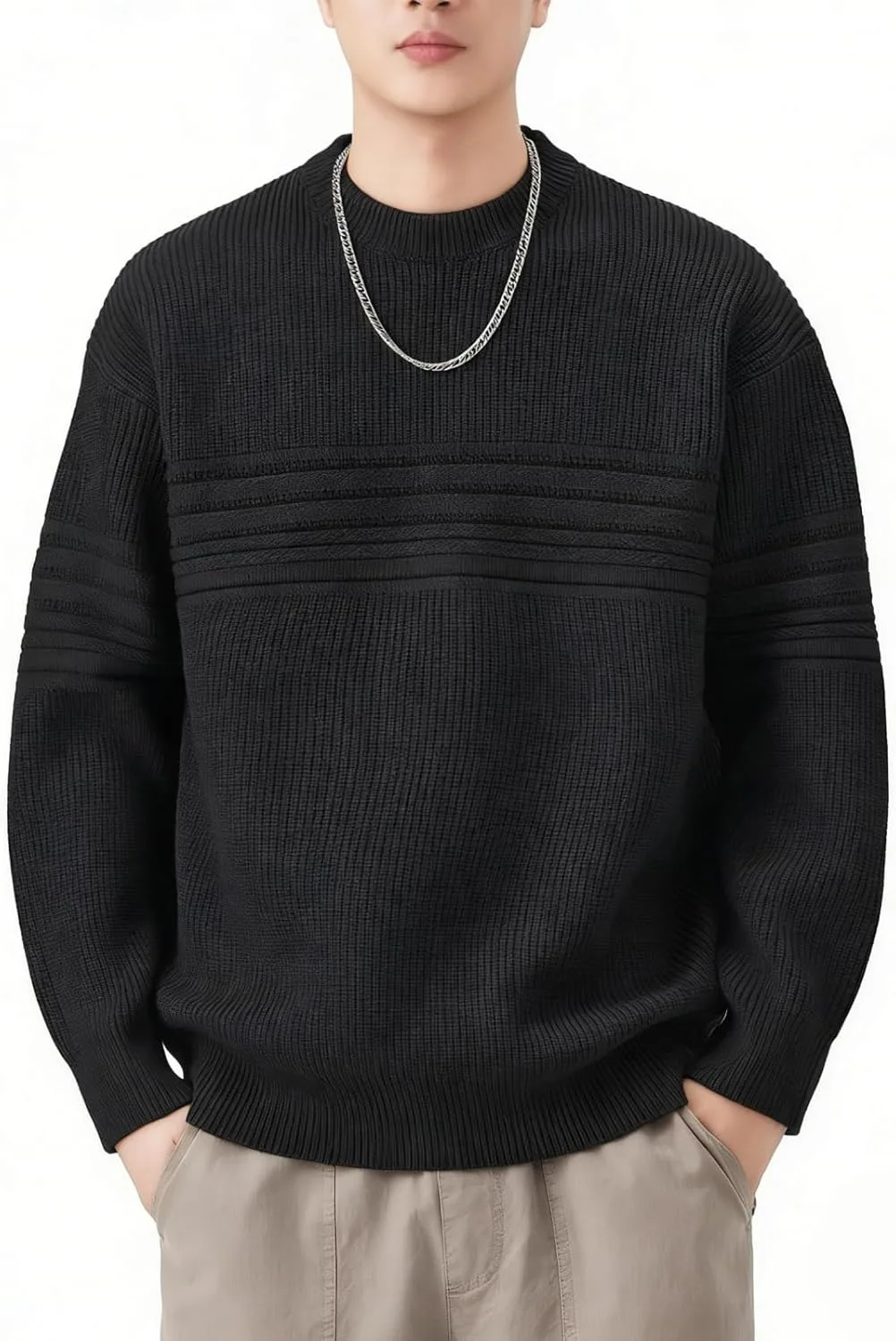 

Свитер Guernsey для мужчин, кабельная вязка с круглым вырезом — теплый зимний свитер с длинными рукавами для повседневной носки PhoLeuy