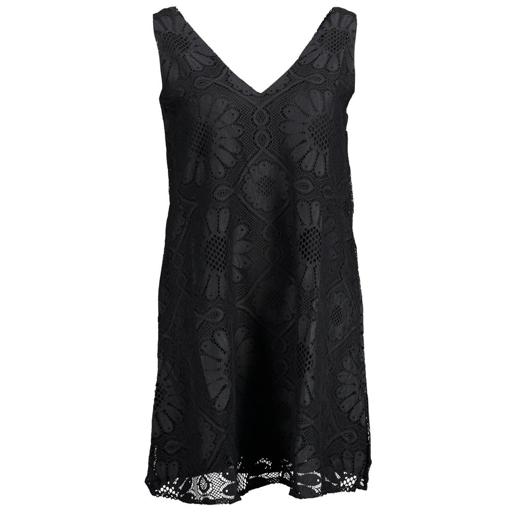 

Шикарное черное короткое платье с широкими бретелями Desigual