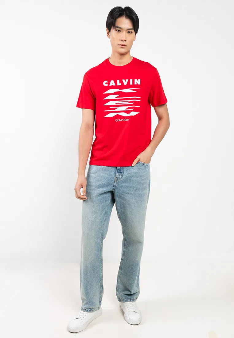 Футболка с принтом, короткий рукав, Stretch Calvin Klein, ягодный — фото 4