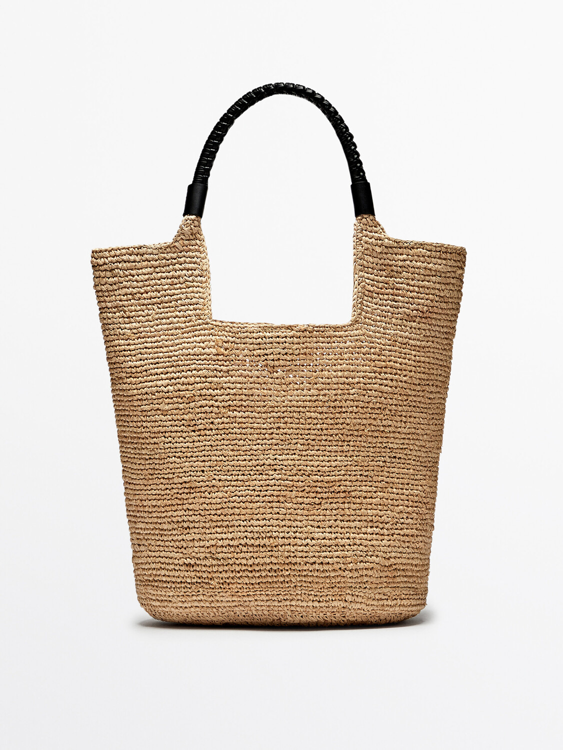 

Большая сумка из рафии с кожаным ремешком Massimo Dutti, бежевый
