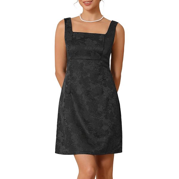 

Женское короткое платье для вечеринки с жаккардовой вышивкой цветочным узором, без рукавов, с квадратным вырезом, мини, для выпускного вечера или коктейля Inspire Chic, Black