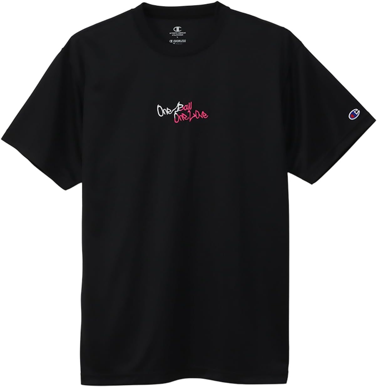 

Мужская футболка Champion C3-ZB310 с коротким рукавом, круглый вырез, антибактериальная, дезодорирующая, быстросохнущая, с графическим принтом, баскетбольная, черный/розовый