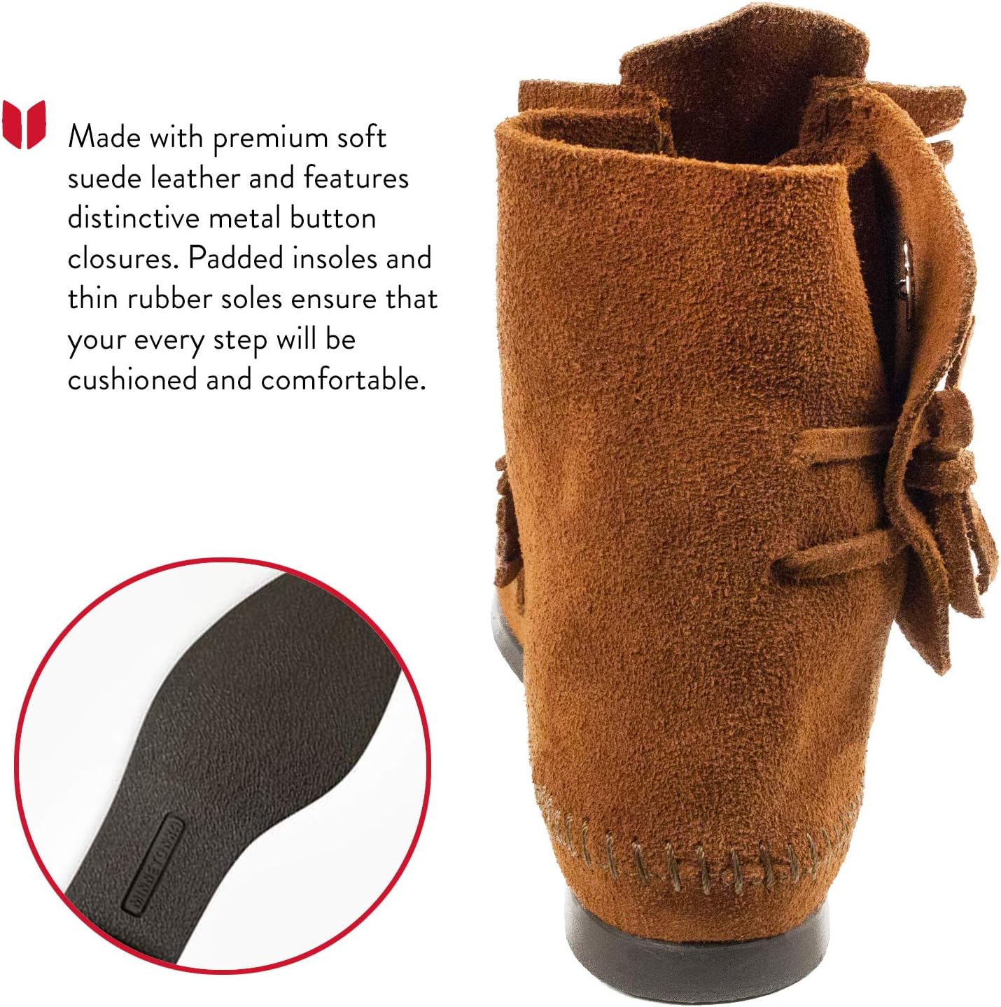 Мужские ботинки Minnetonka с мягкой и жесткой подошвой на пуговицах, Brown - Hardsole — фото 4
