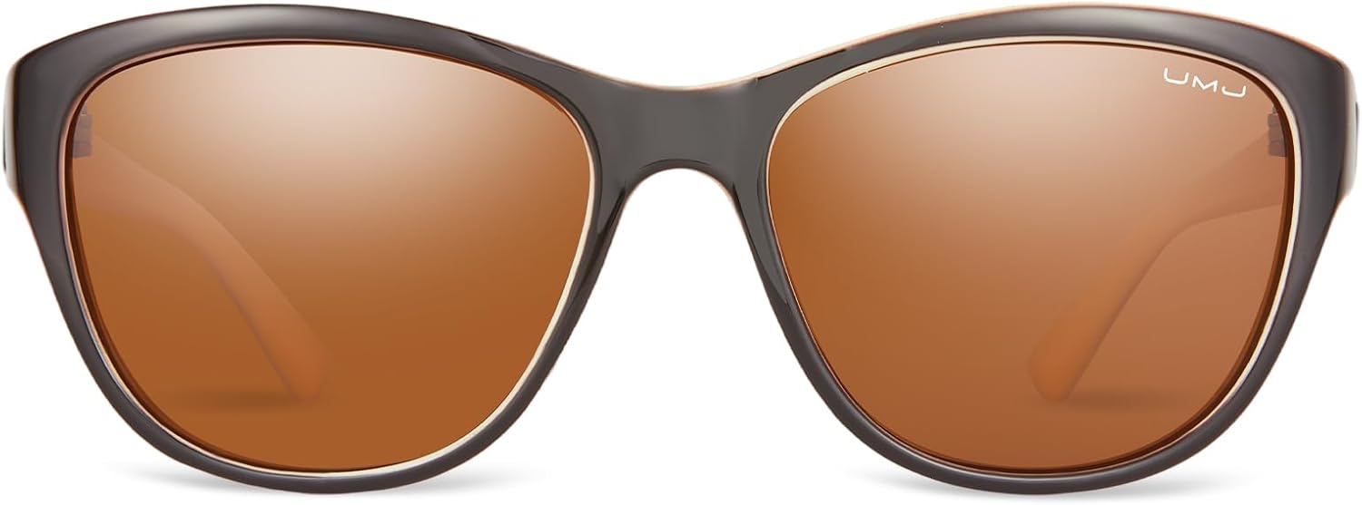 

Поляризованные солнцезащитные очки для женщин - стильные очки с защитой от УФ-излучения для женщин - модные женские солнцезащитные очки UMJ, Brown on the Outside and Rice Frame on the Inside/Brown Lenses