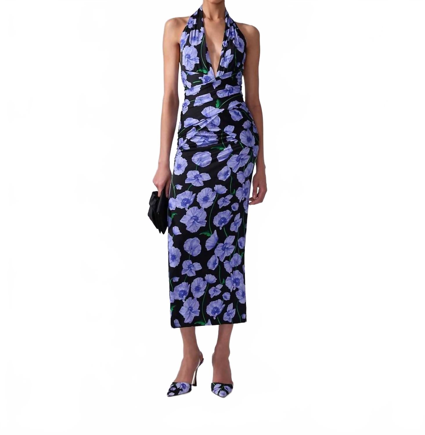 

Хайтеровое платье миди с рюшами в черно-разноцветном исполнении Carolina Herrera