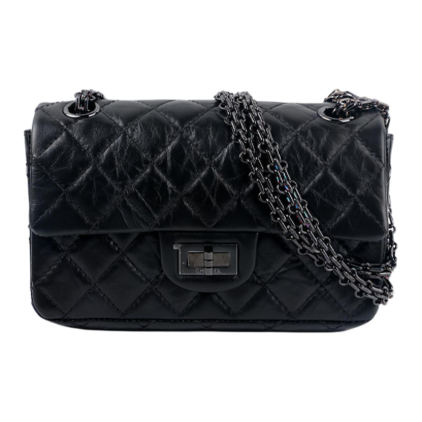 

2.55 Винтажная Сумка из Телячьей Кожи на Цепочке, Клапанная Сумка, Женская Плечевая Сумка Чёрный CHANEL